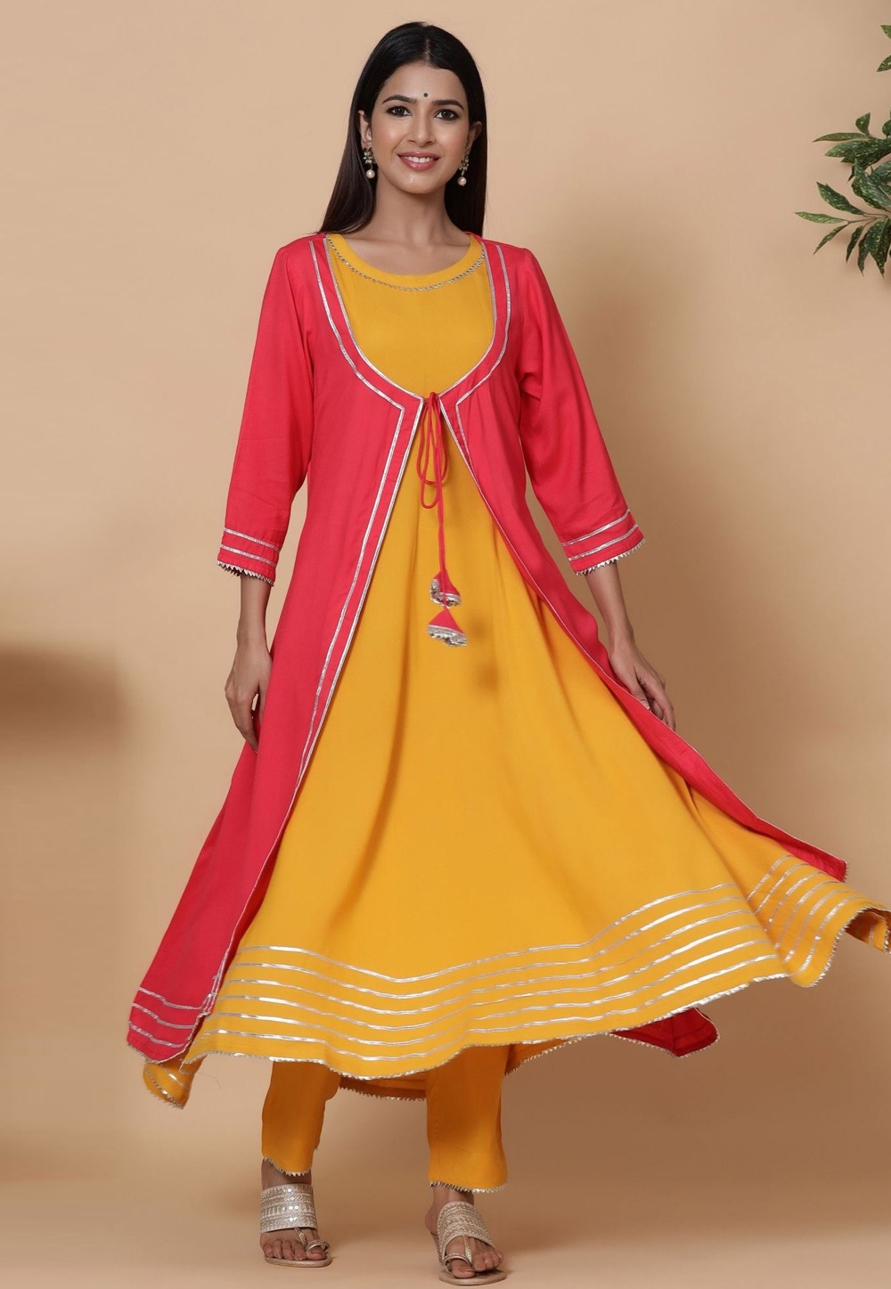 Mustard Rayon Readymade Pant Style Suit 219008