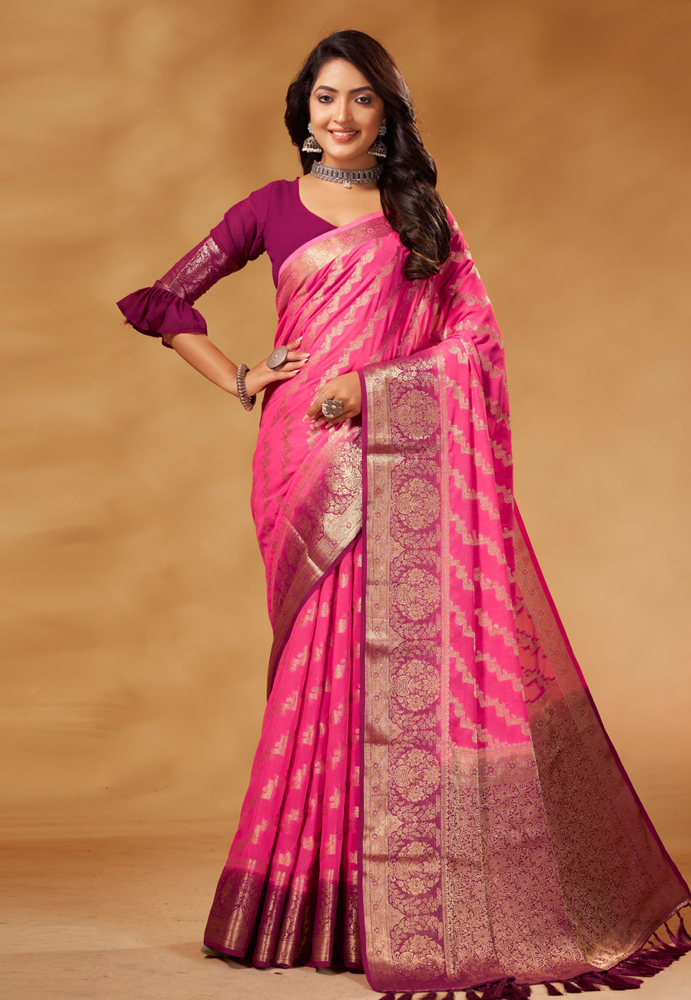 Pink Georgette Saree With Blouse 272712