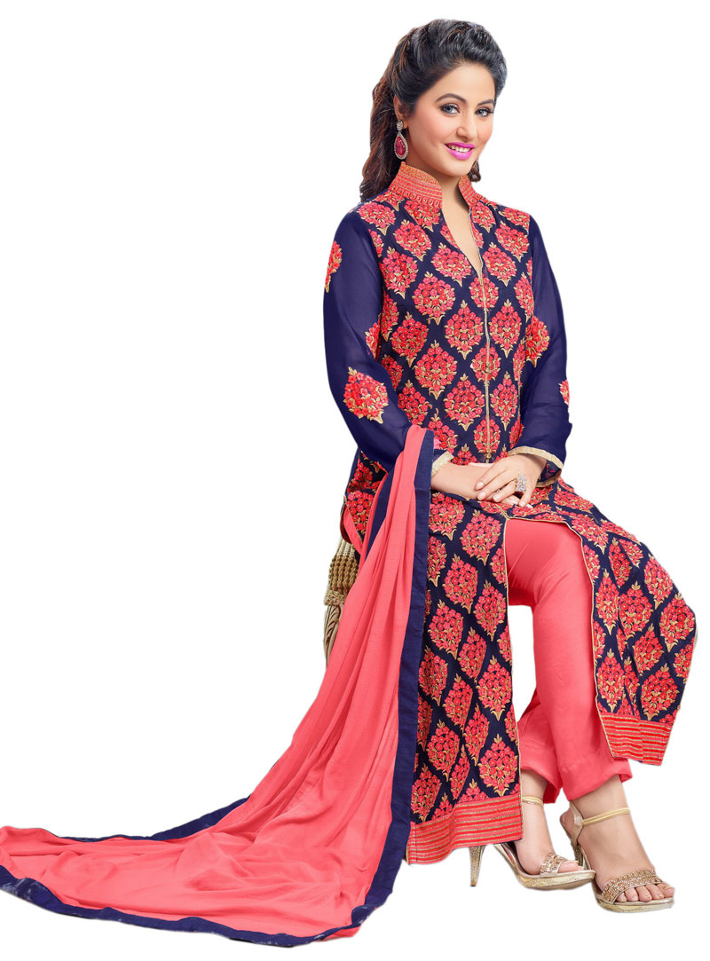 Hina Khan Pink Georgette Straight Cut Suit 87255