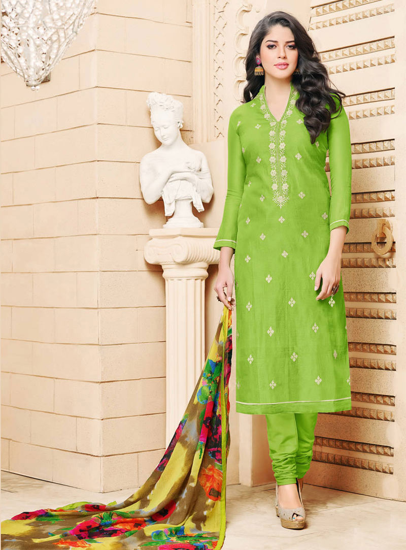 Izabelle Liete Light Green Chanderi Churidar Salwar Suit 87302