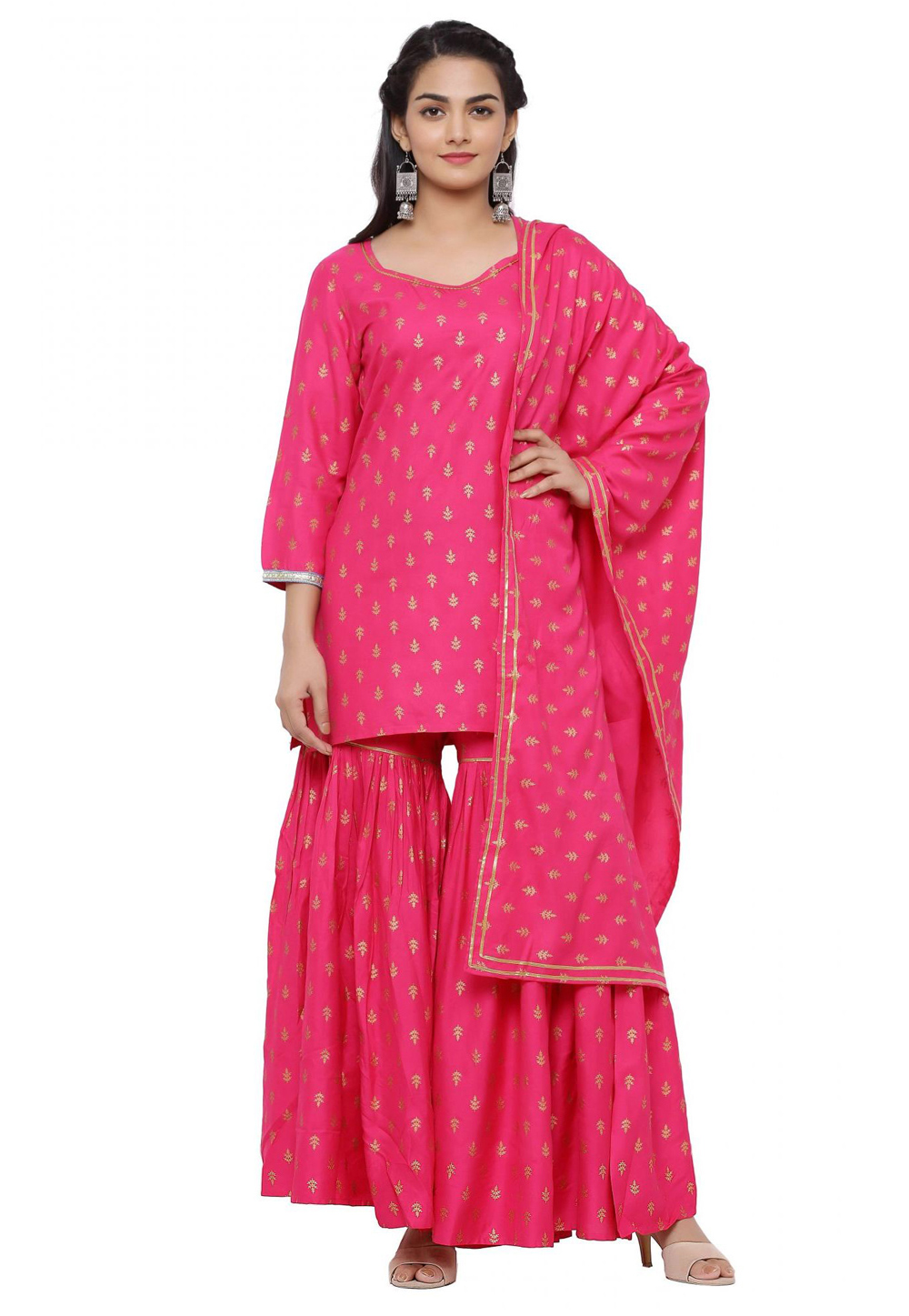 Pink Viscose Readymade Sharara Suit 219011