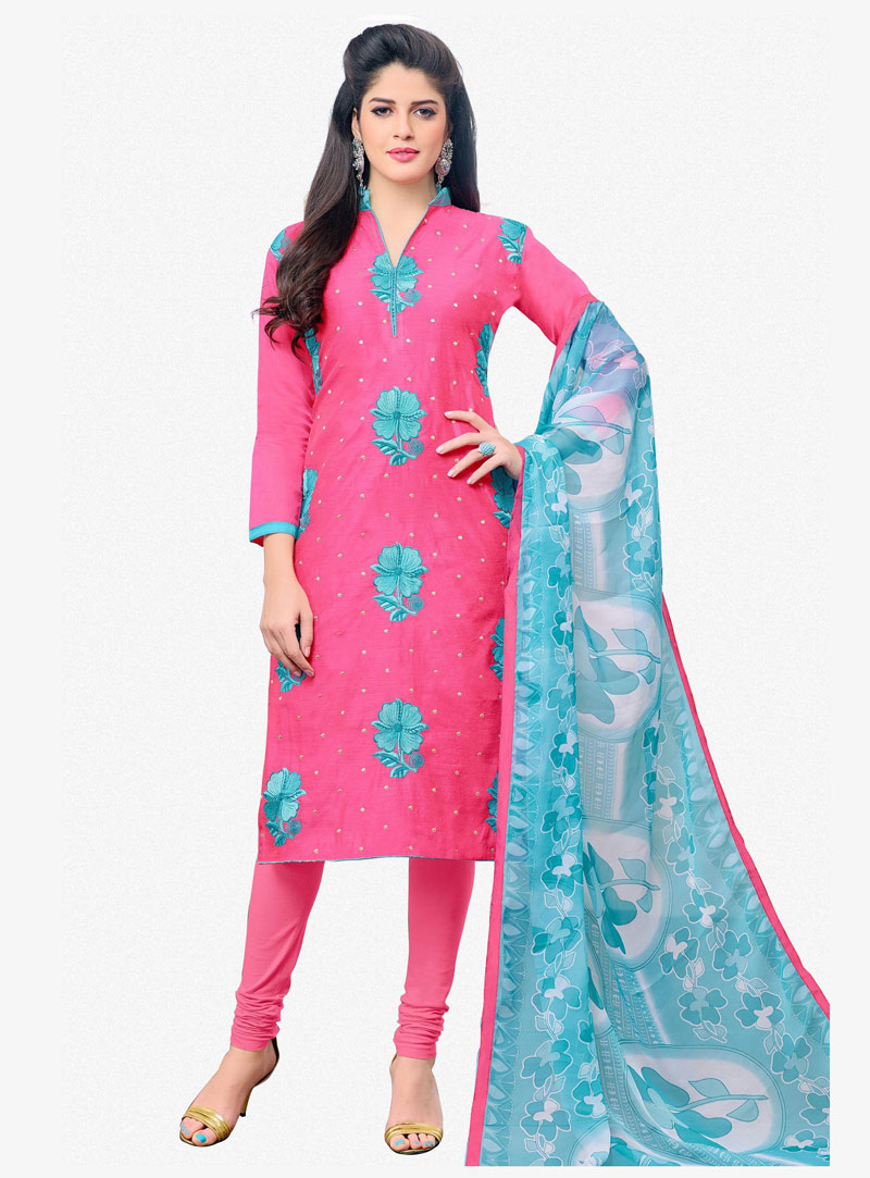 Izabelle Liete Pink Chanderi Churidar Salwar Suit 87271