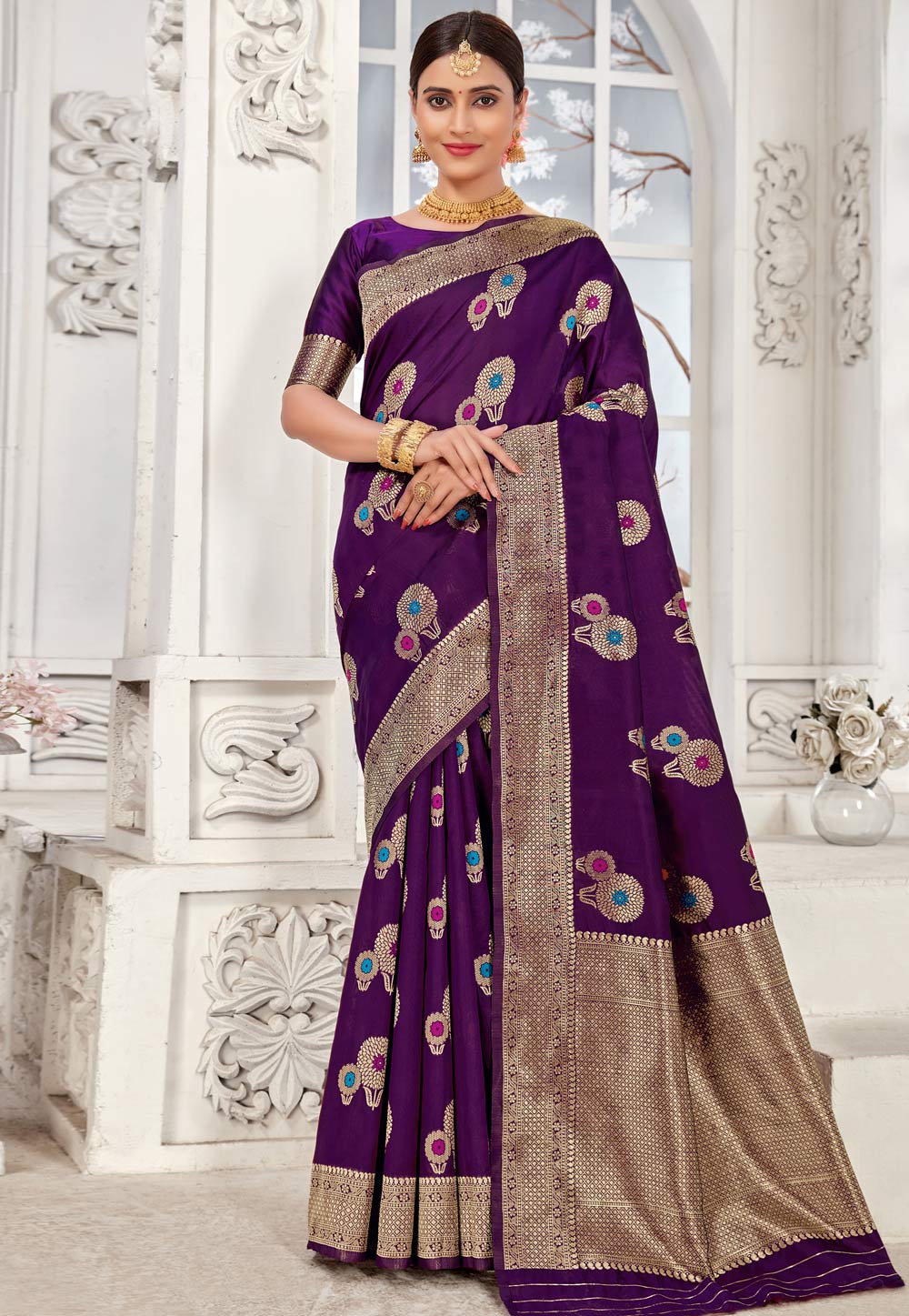 Purple Banarasi Silk Saree With Blouse 246587