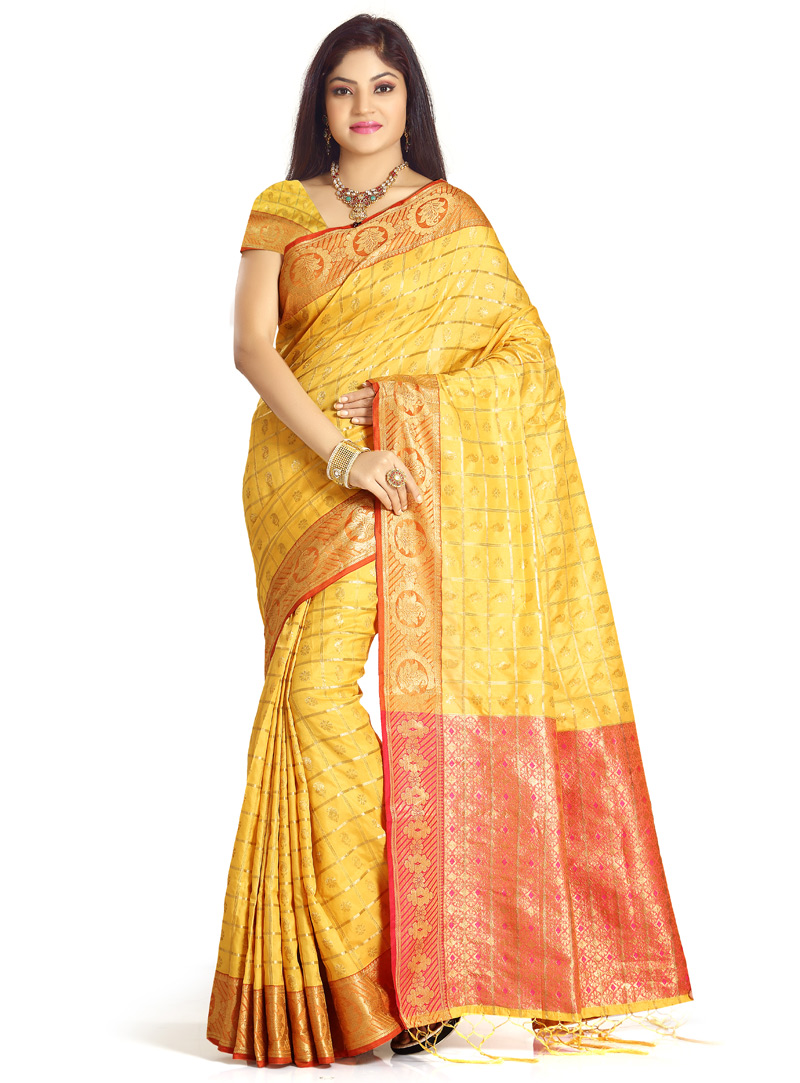Yellow Art Silk Saree With Blouse 136757