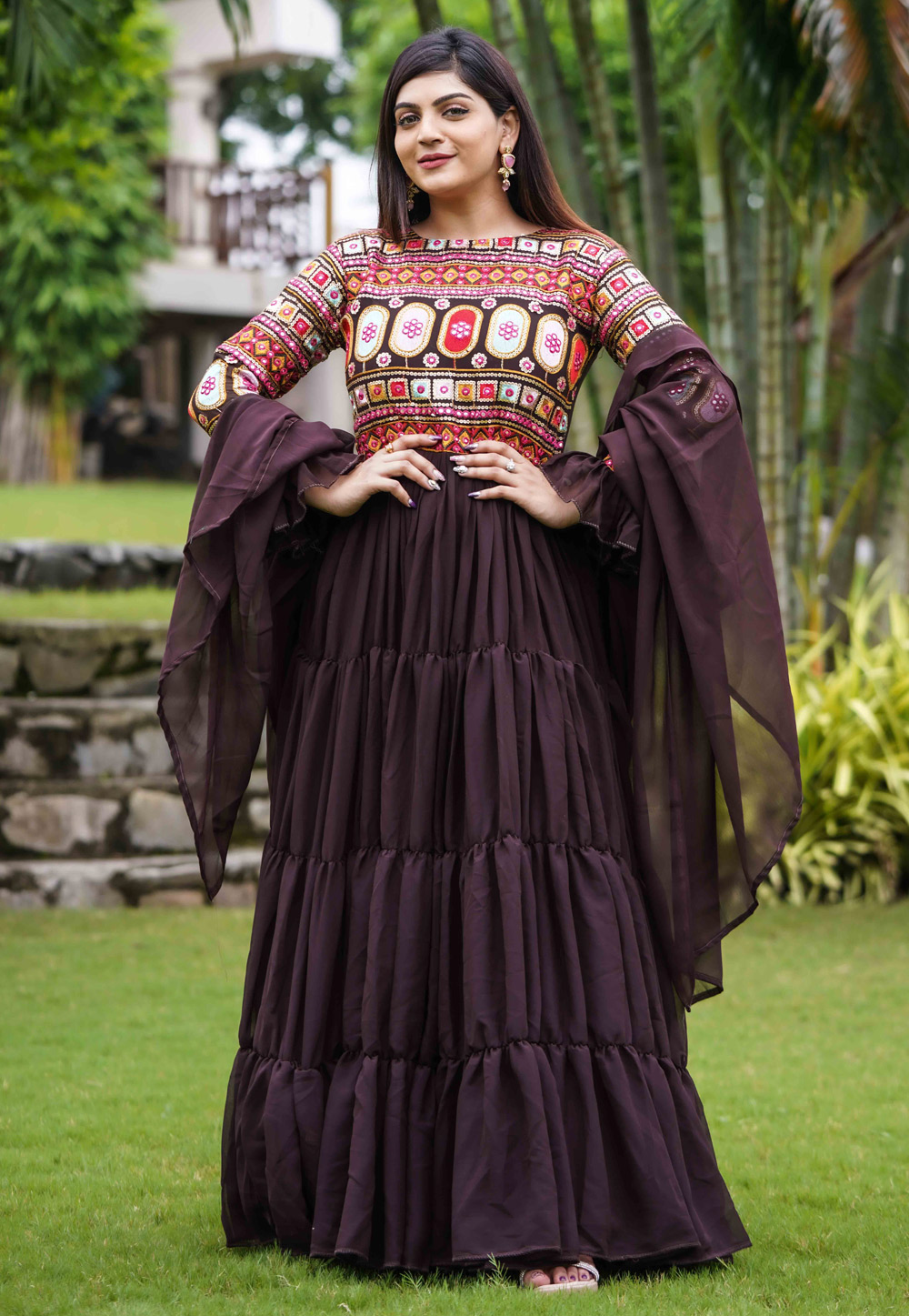 Brown Faux Georgette Gown 261887