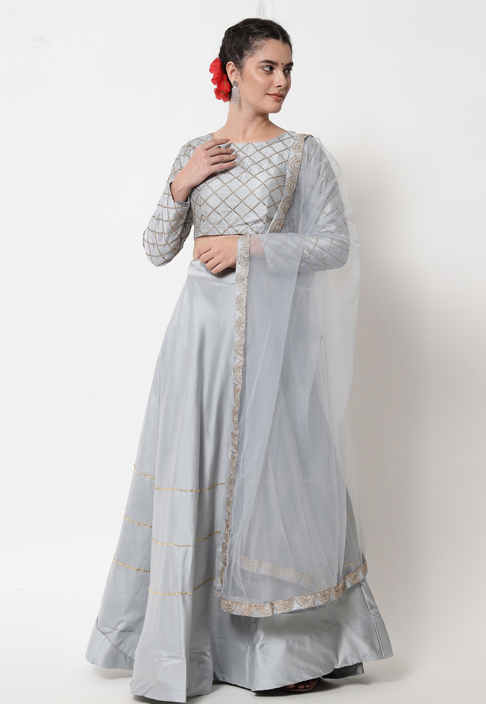 Grey Satin A Line Lehenga Choli 269942
