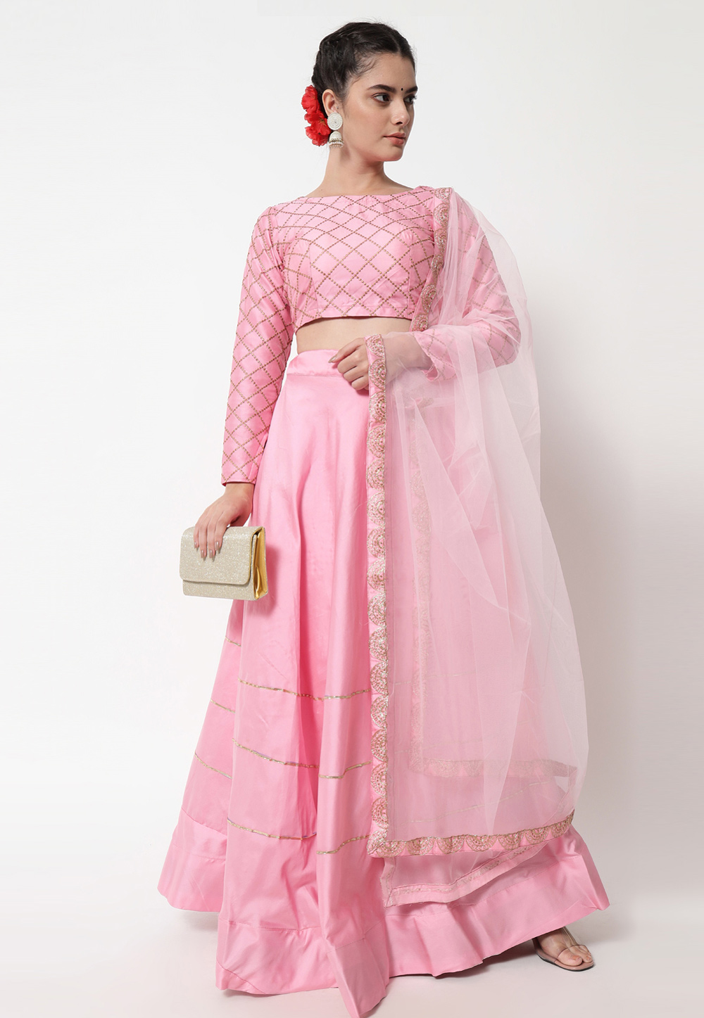 Pink Satin A Line Lehenga Choli 269944