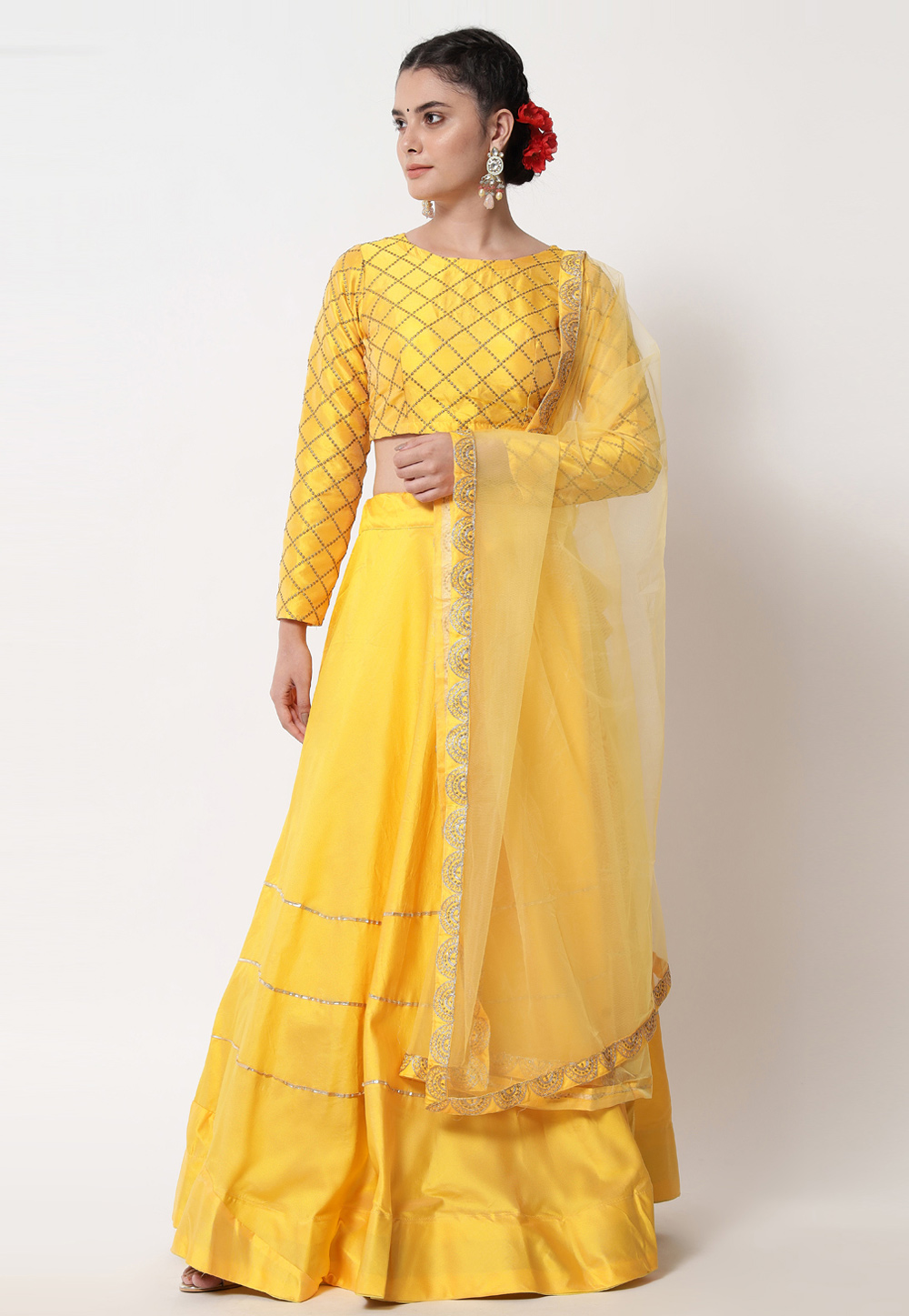Yellow Satin A Line Lehenga Choli 269945