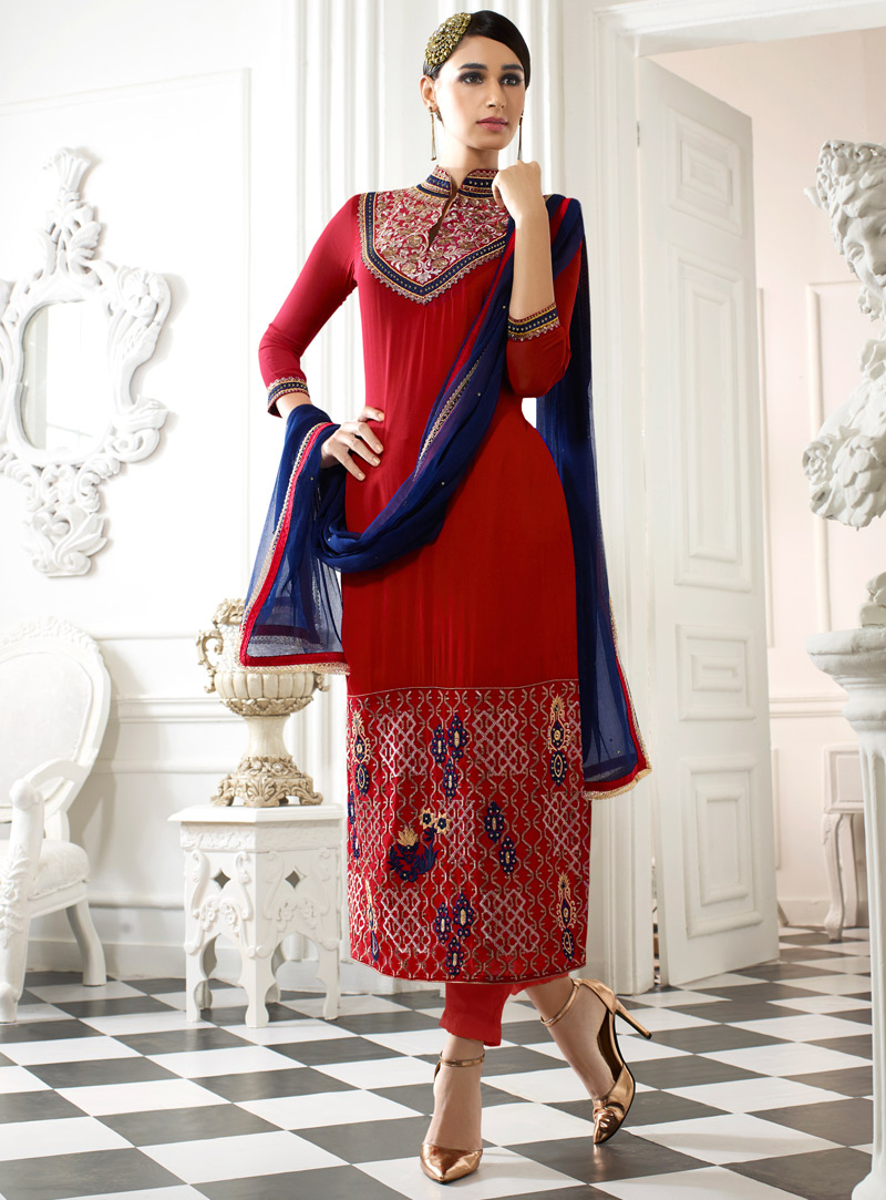 Red Georgette Pakistani Style Suit 70809