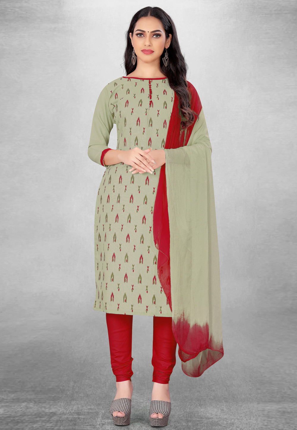 Pista Green Chanderi Churidar Salwar Suit 261865