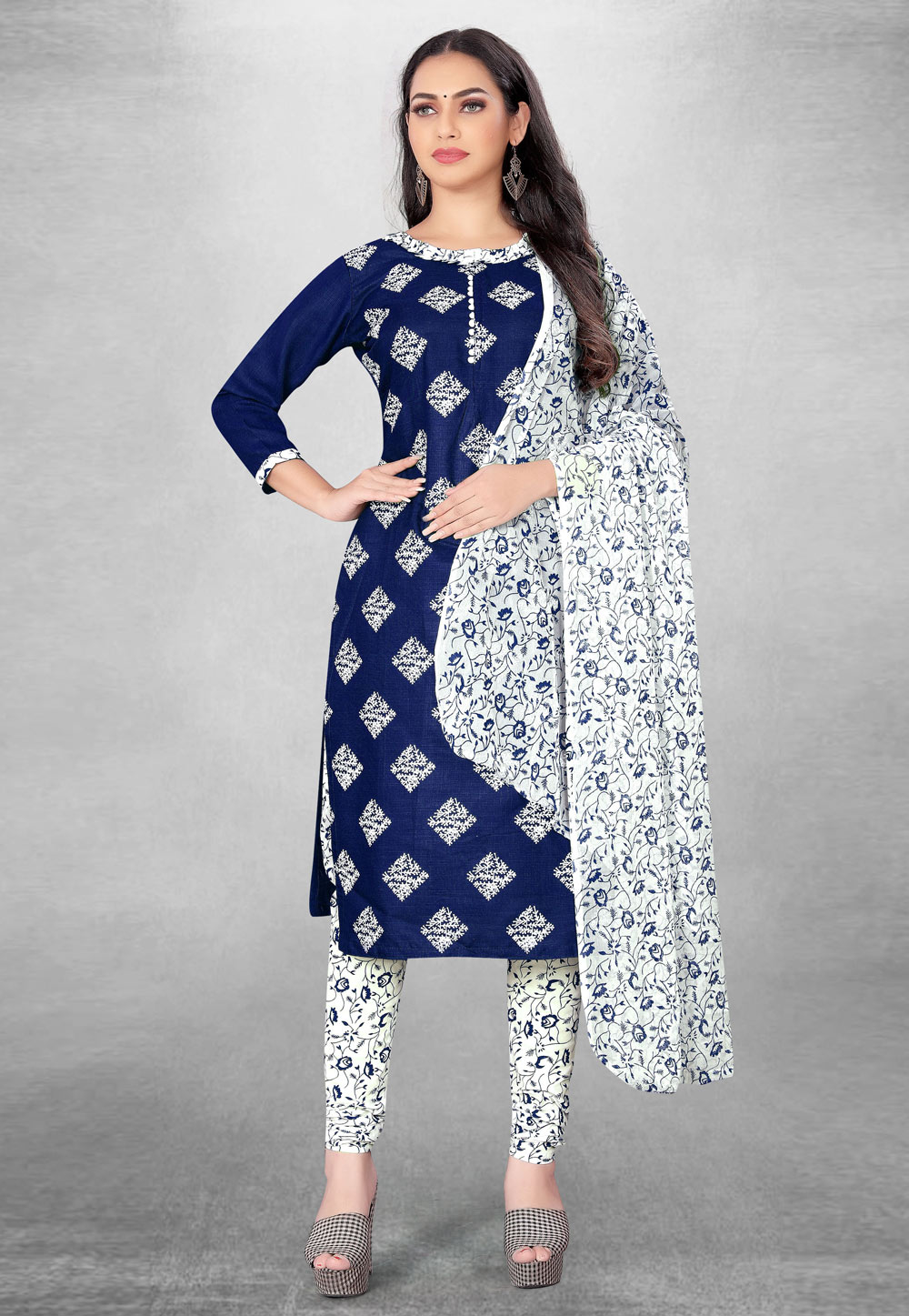 Navy Blue Cotton Churidar Suit 261871