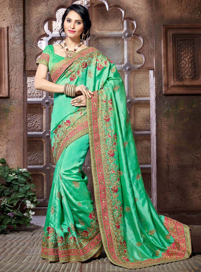Green Silk Wedding Saree 87437