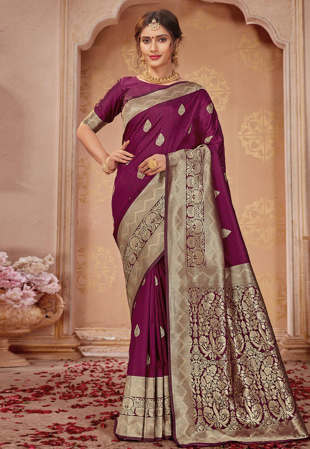 Purple Banarasi Silk Saree With Blouse 246801