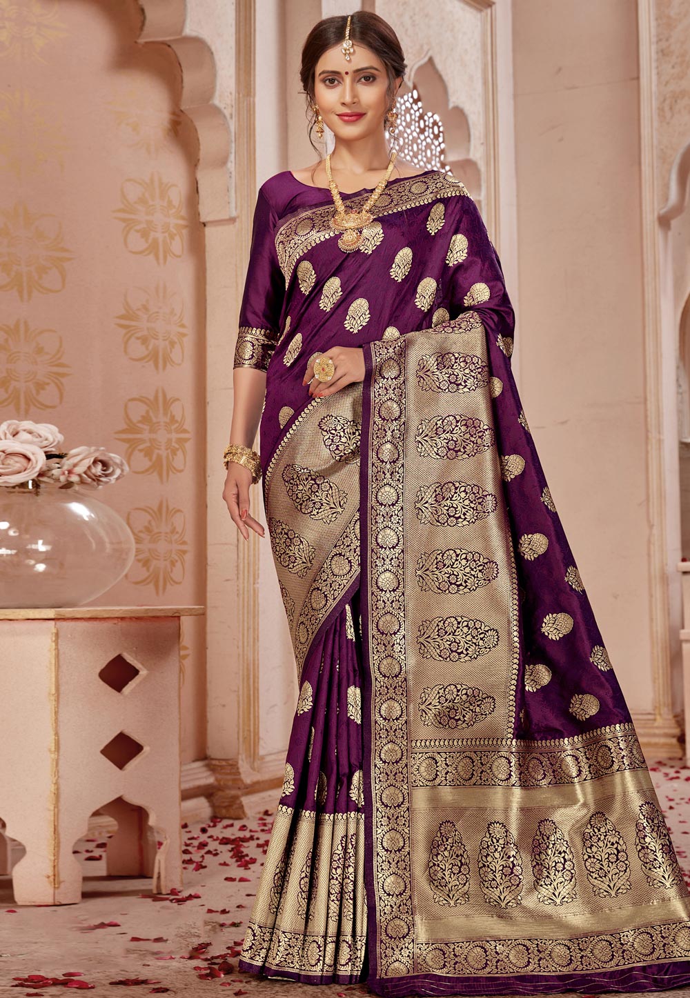 Purple Banarasi Silk Saree With Blouse 246803