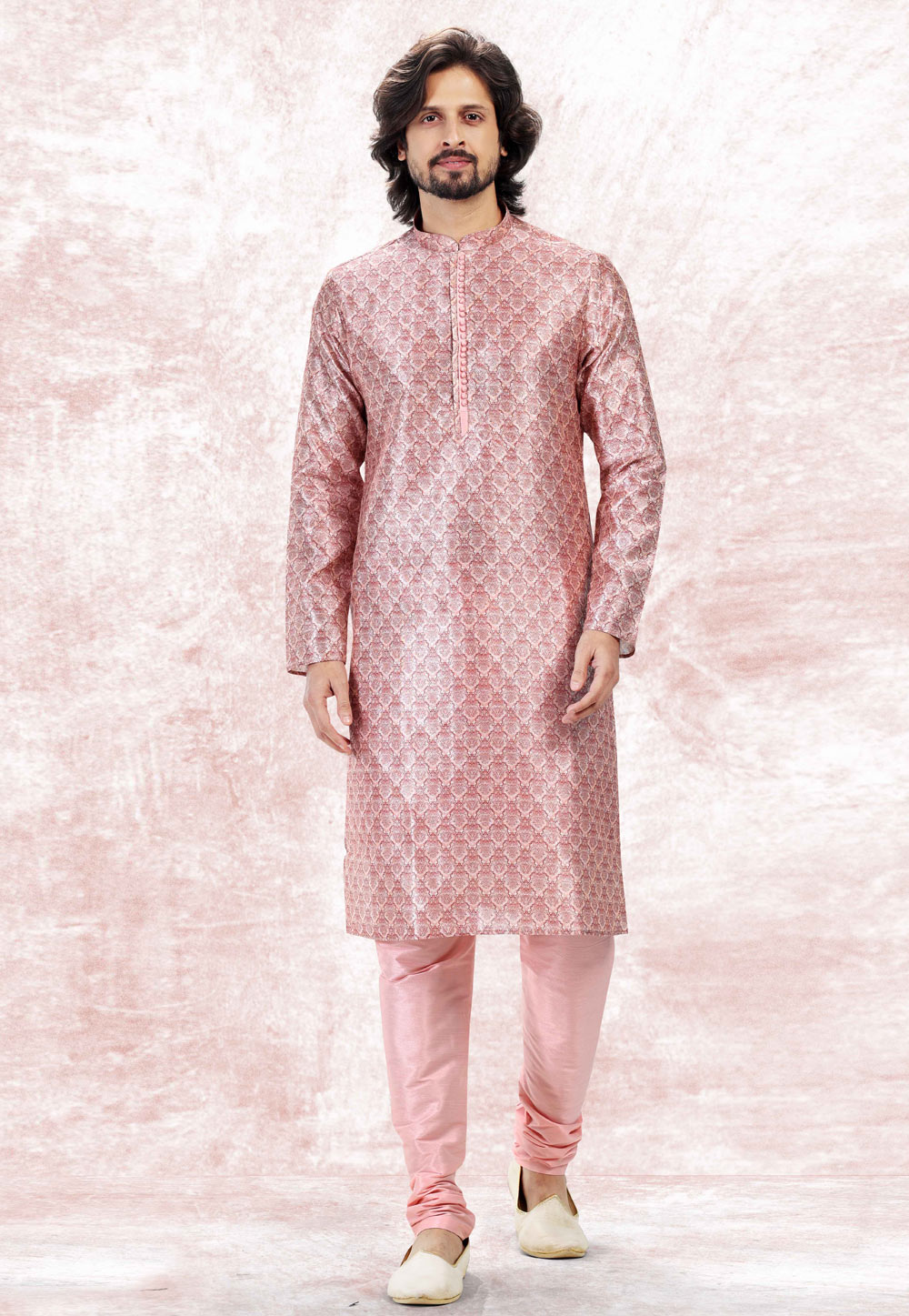Pink Jacquard Kurta Pajama 262235