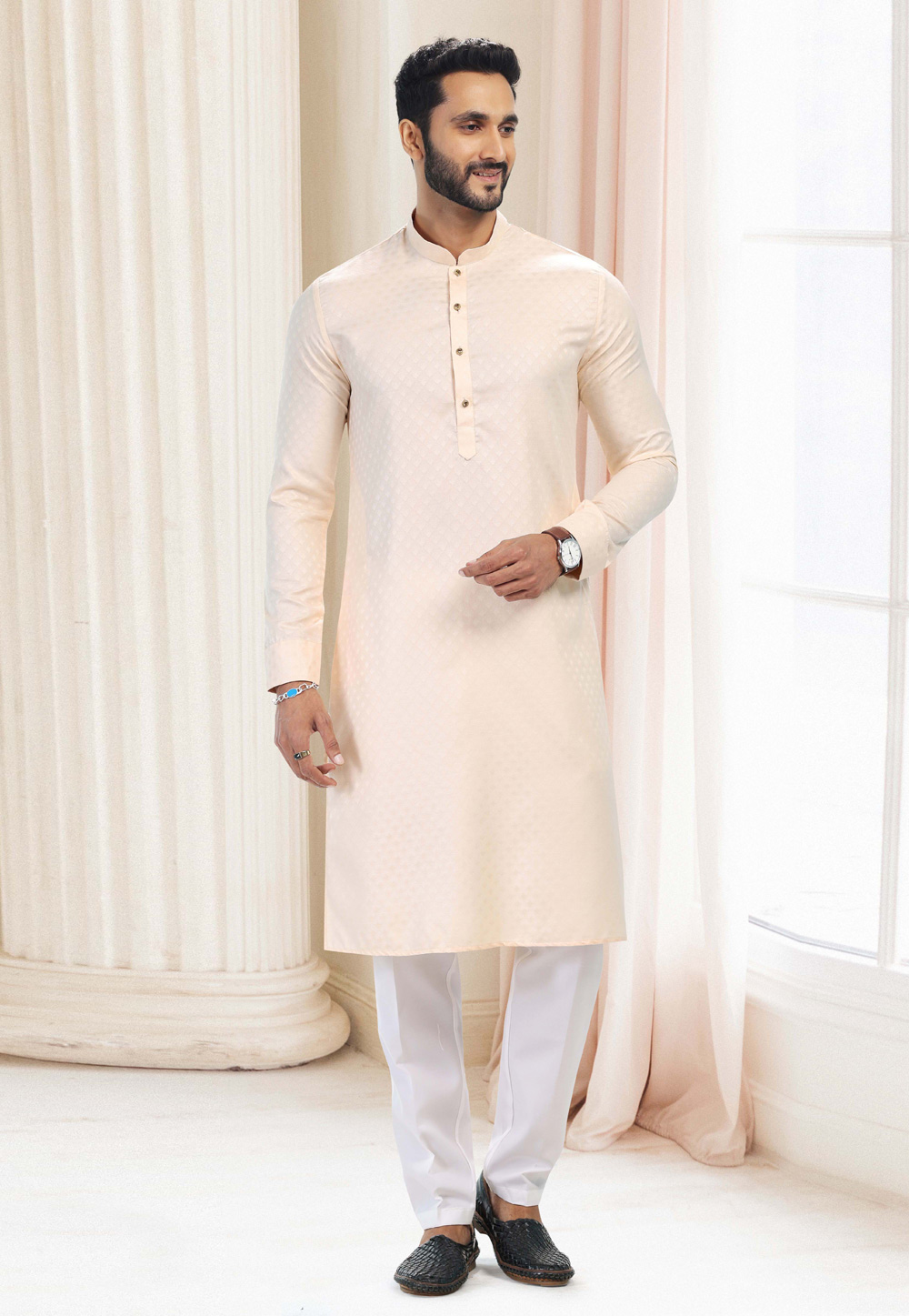 Cream Silk Kurta Pajama 262256