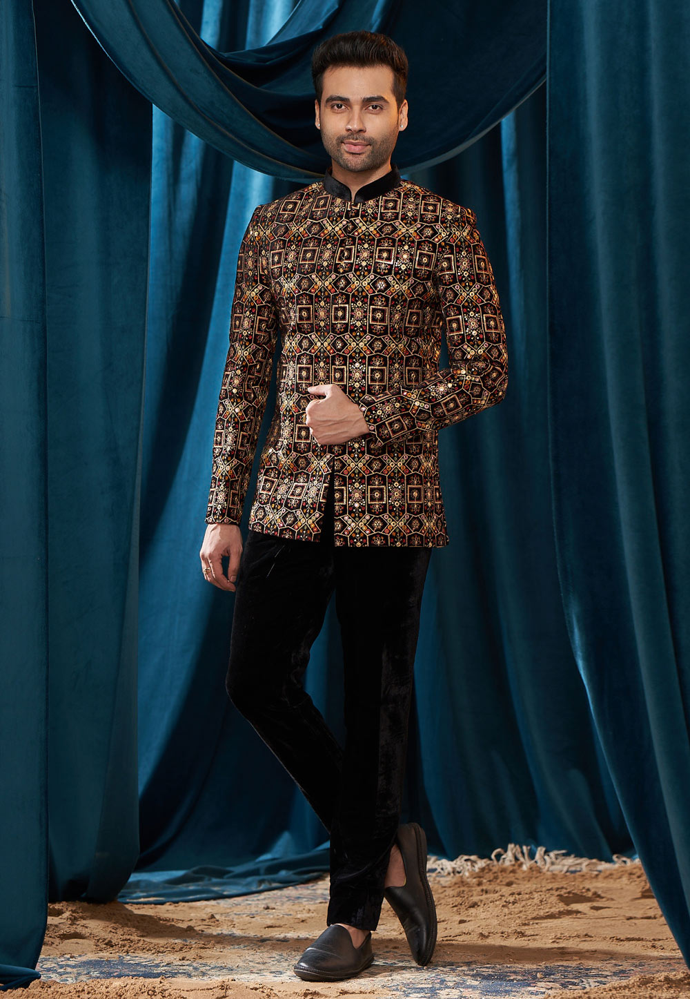 Multicolor Velvet Jodhpuri Suit 262397