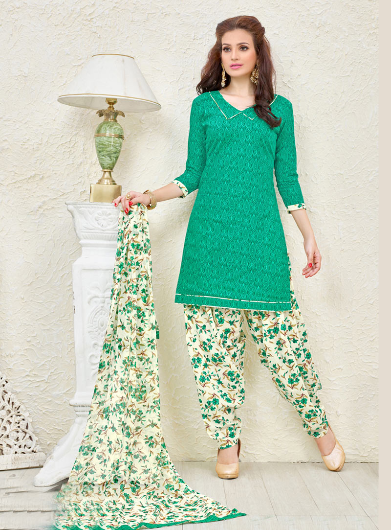 Green Cotton Punjabi Suit 87532