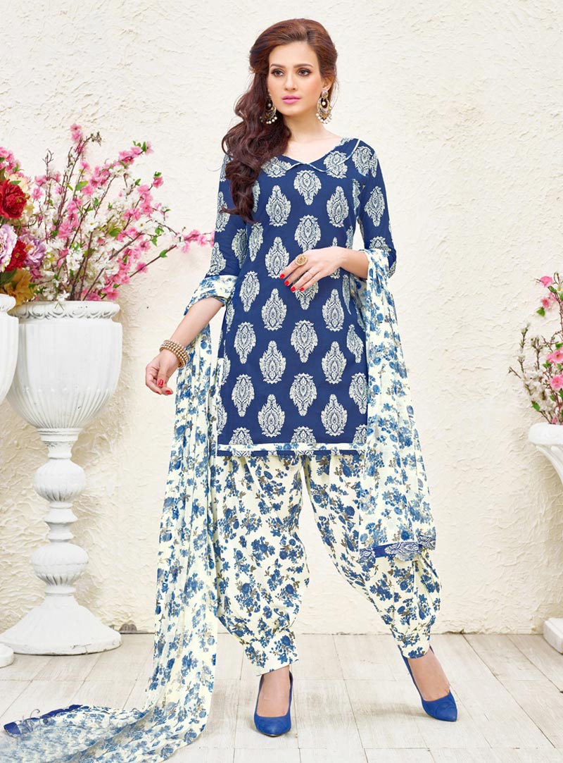 Navy Blue Cotton Punjabi Suit 87536