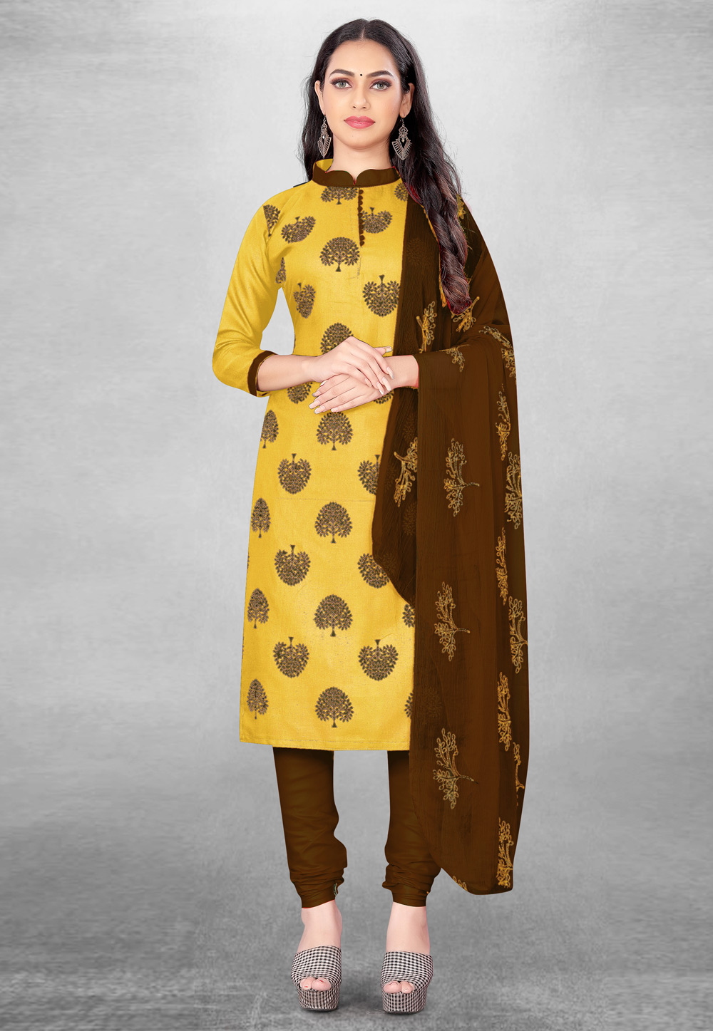 Yellow Cotton Churidar Salwar Suit 262898