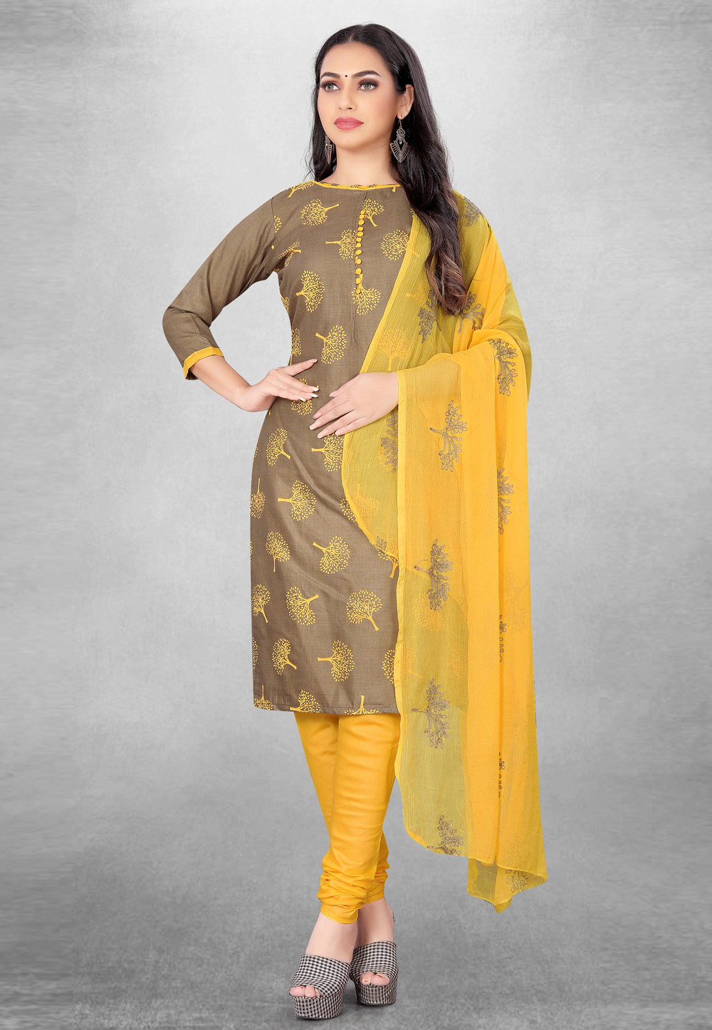 Brown Cotton Churidar Salwar Suit 262900