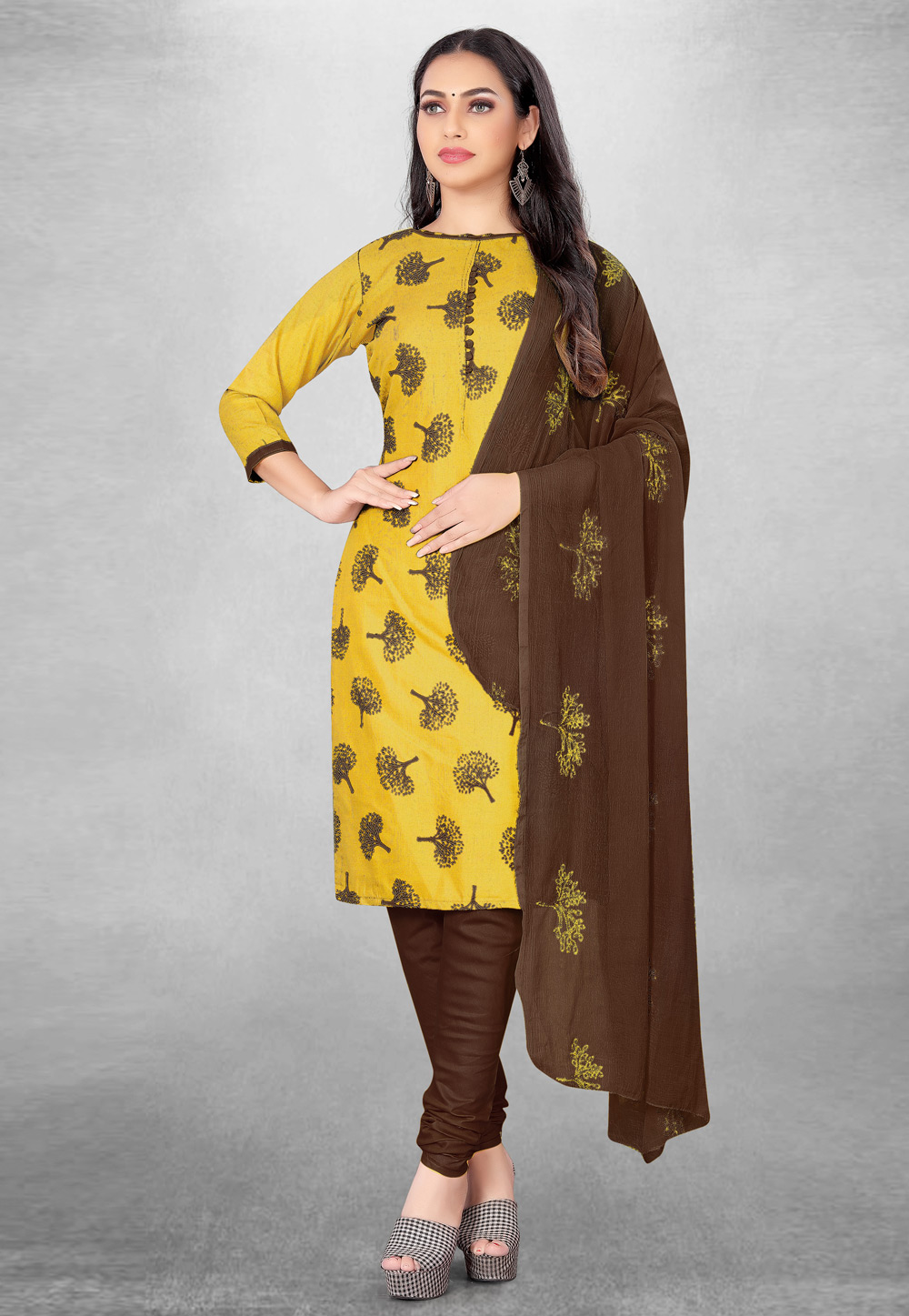 Yellow Cotton Churidar Salwar Suit 262902