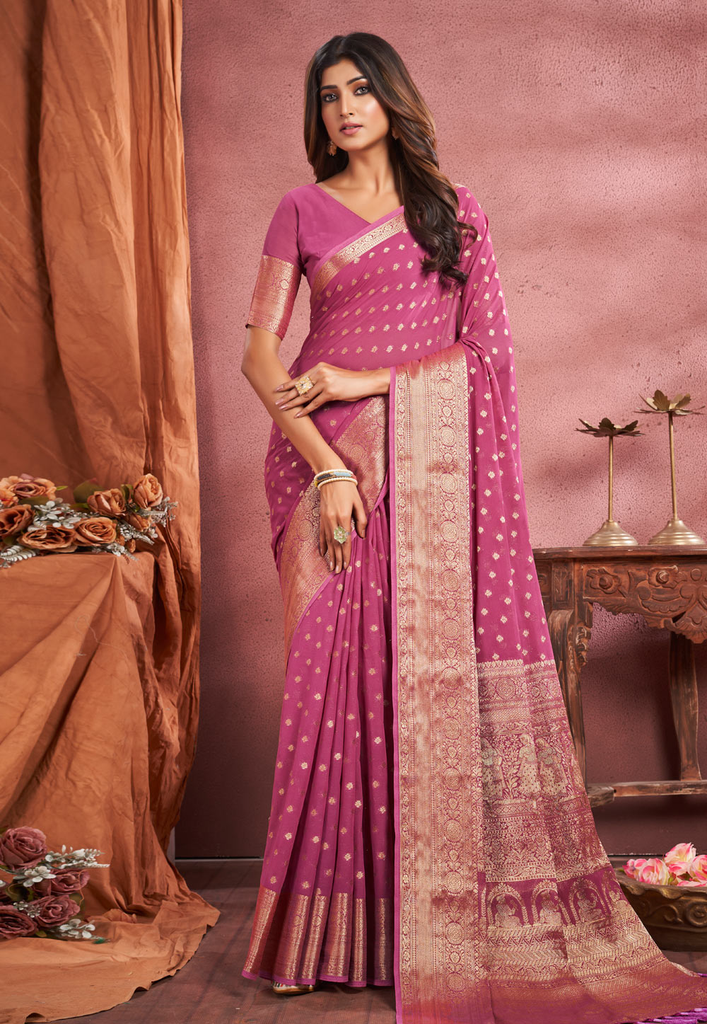 Pink Georgette Saree With Blouse 276255