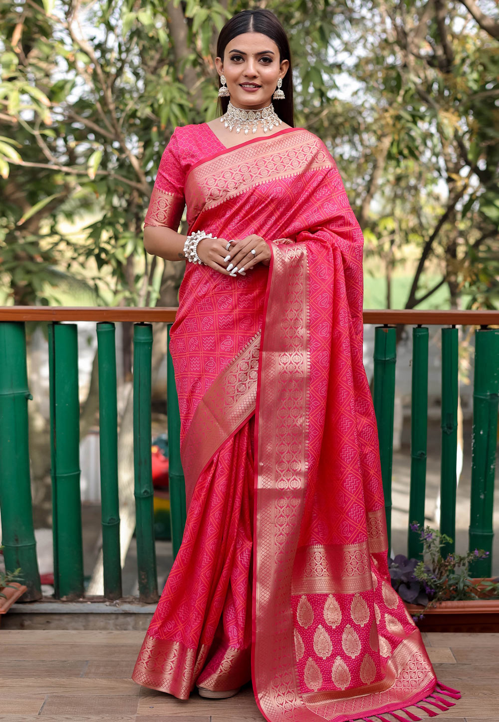 Pink Patola Silk Saree With Blouse 262636