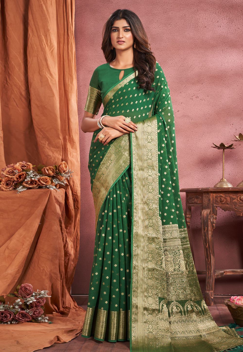 Green Georgette Saree With Blouse 276256