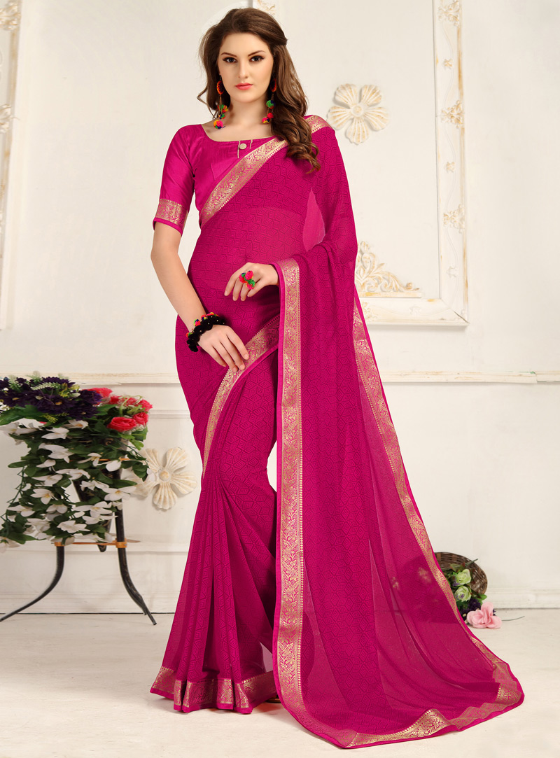 Magenta Georgette Printed Saree With Blouse 106387