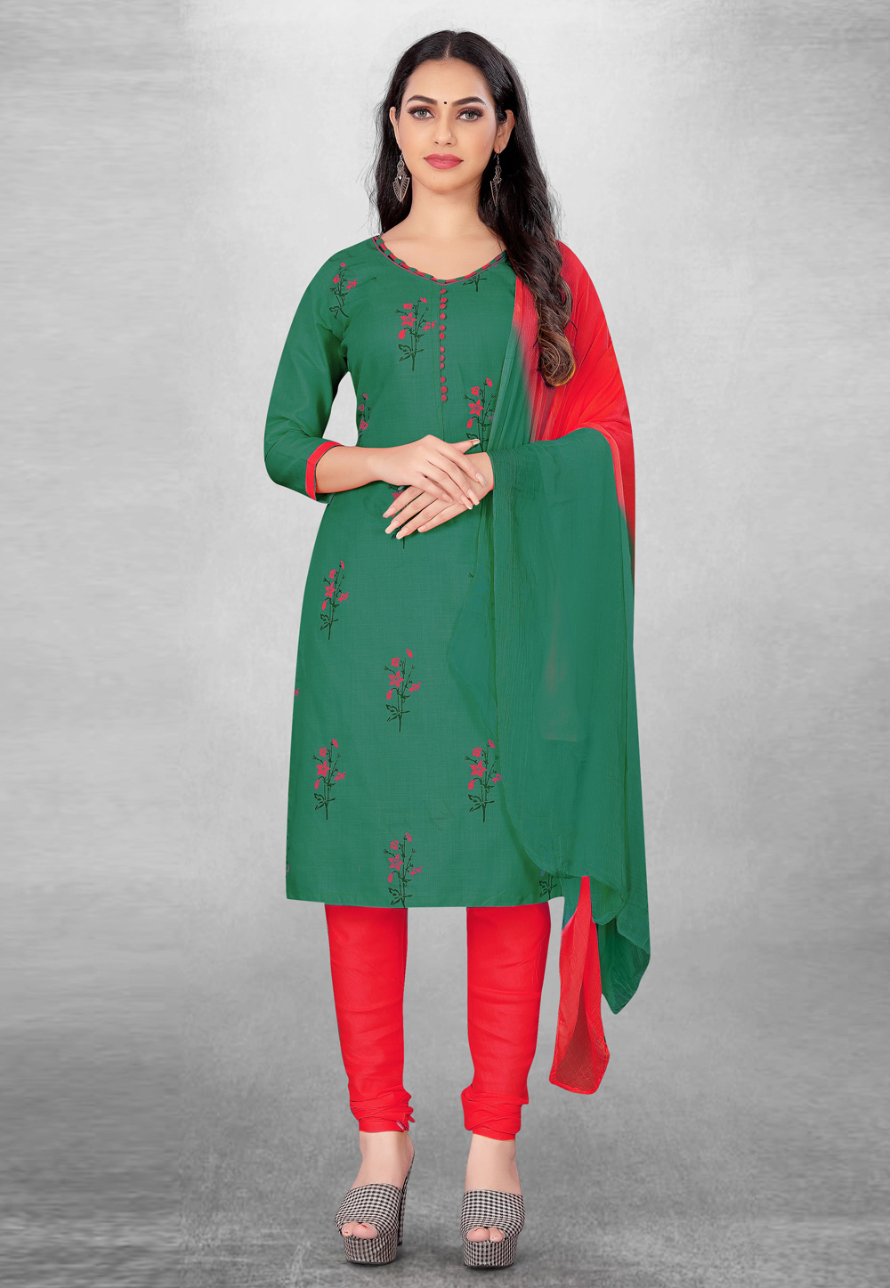Green Cotton Churidar Salwar Suit 262904