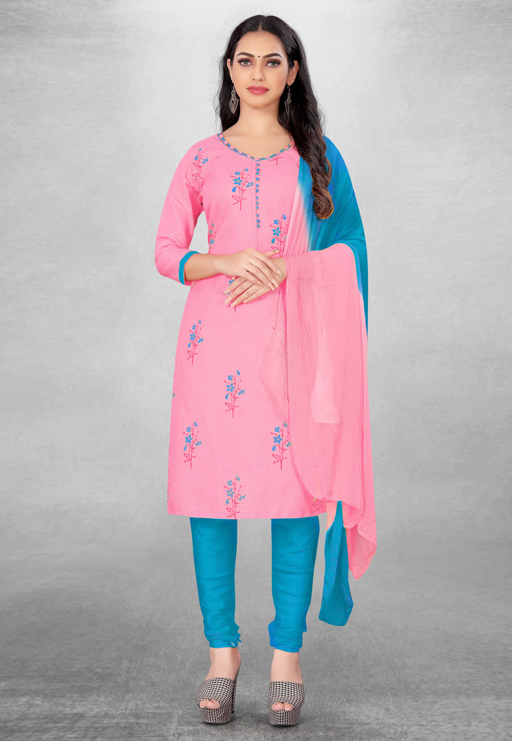 Light Pink Cotton Churidar Suit 262907