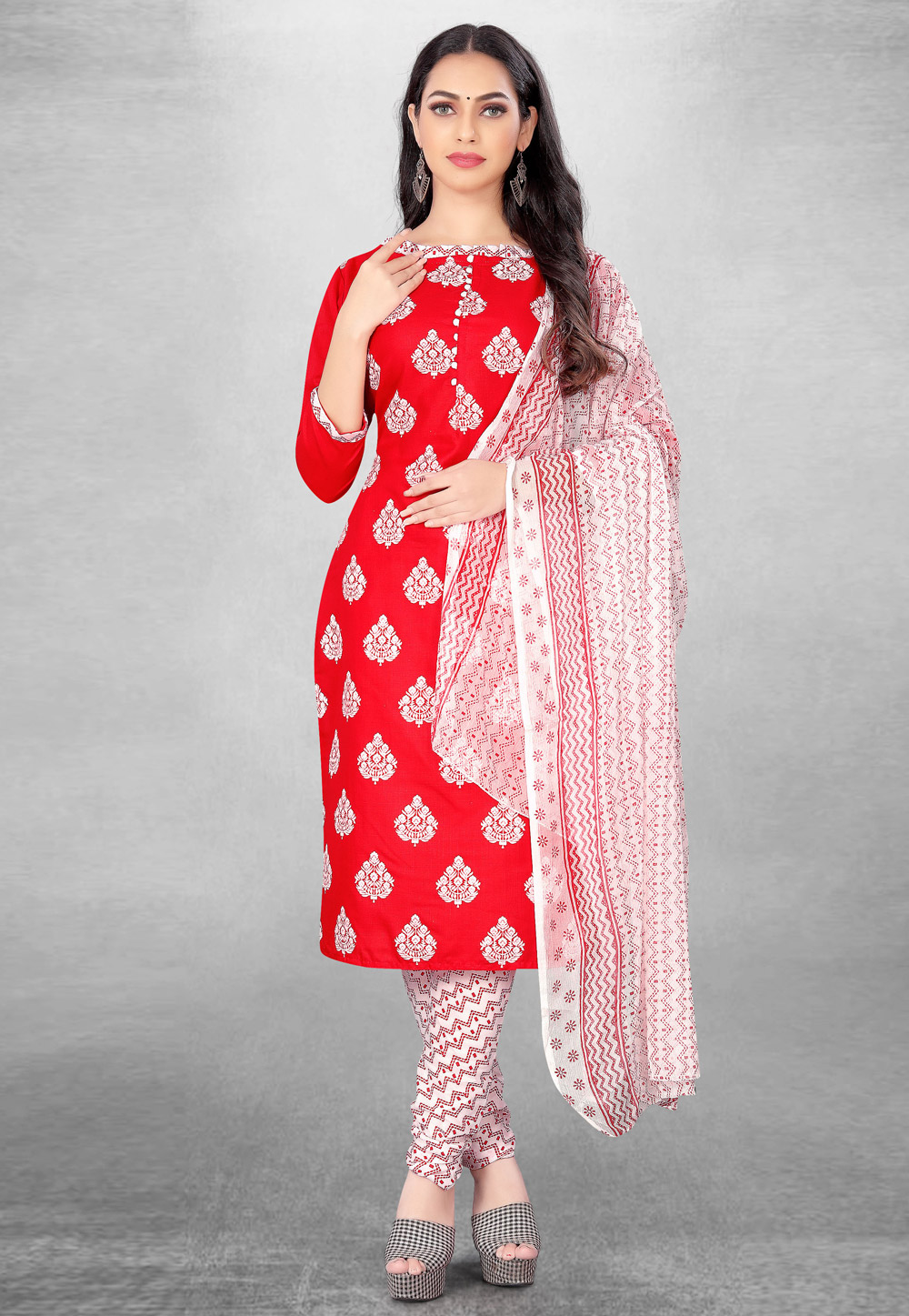 Red Cotton Churidar Salwar Suit 262908