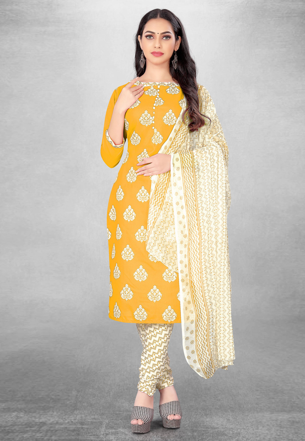Yellow Cotton Churidar Salwar Suit 262912
