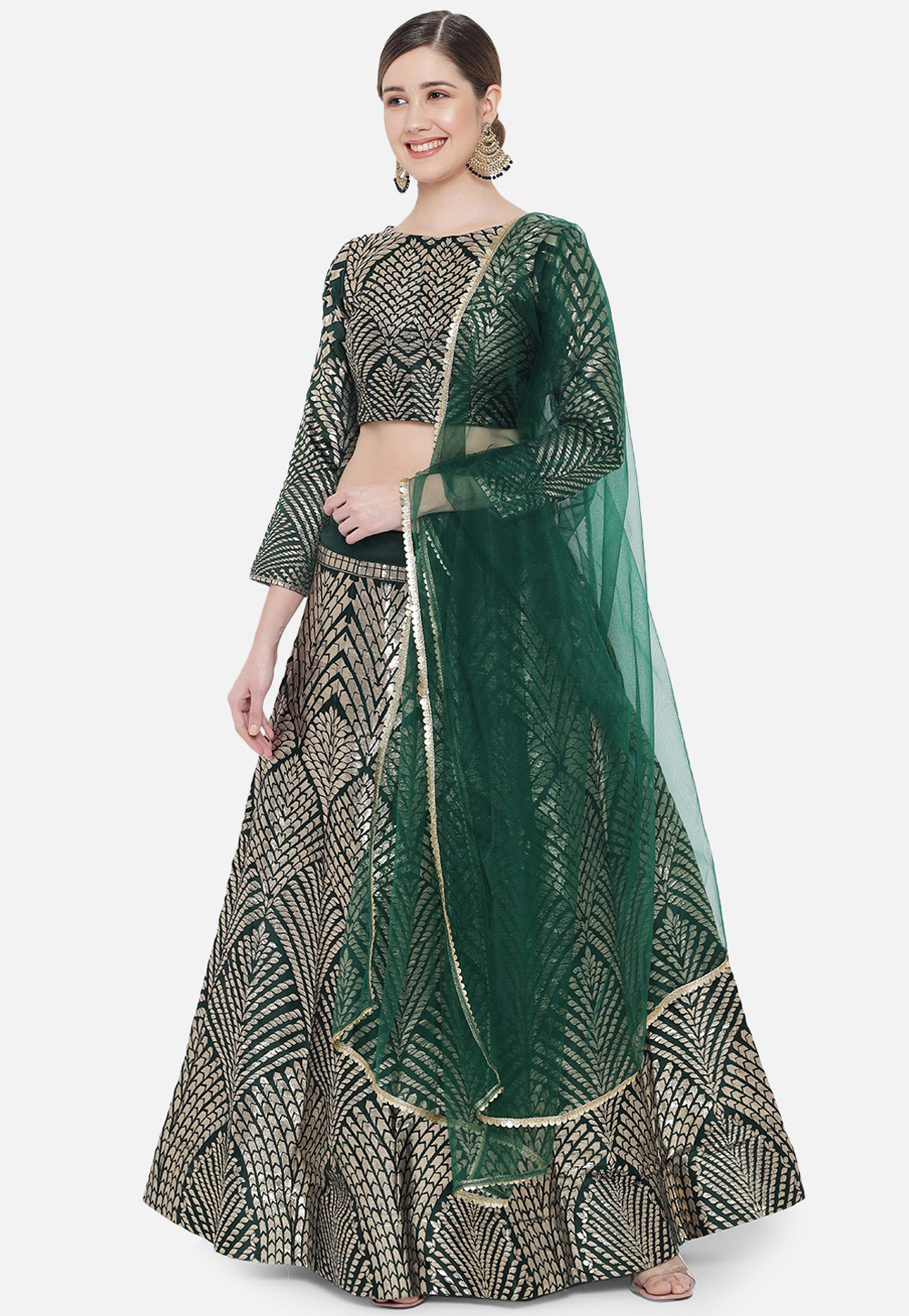 Green Banarasi Silk A Line Lehenga Choli 262703