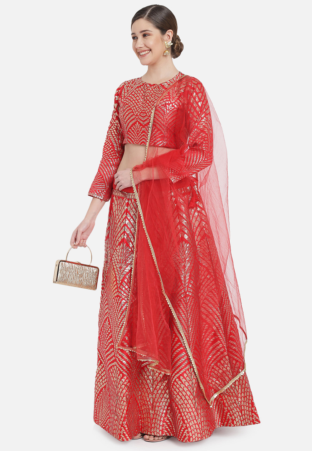 Red Banarasi Silk A Line Lehenga Choli 262705