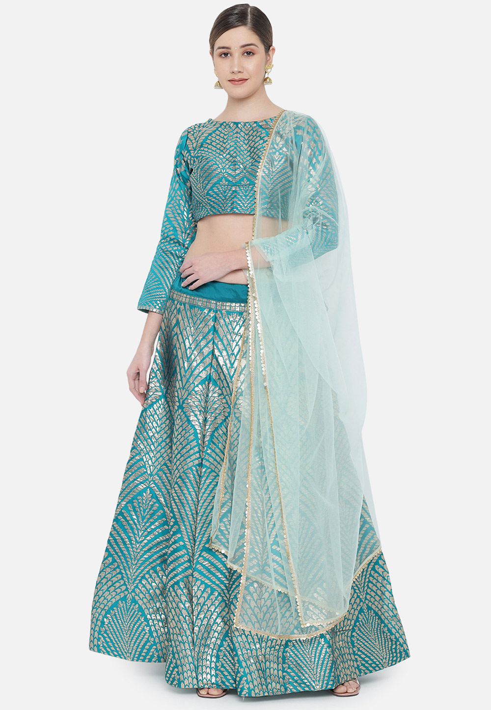 Turquoise Banarasi Silk A Line Lehenga Choli 262706