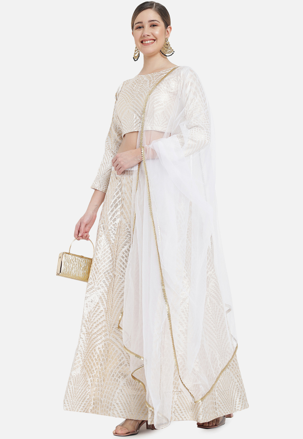 White Banarasi Silk A Line Lehenga Choli 262707