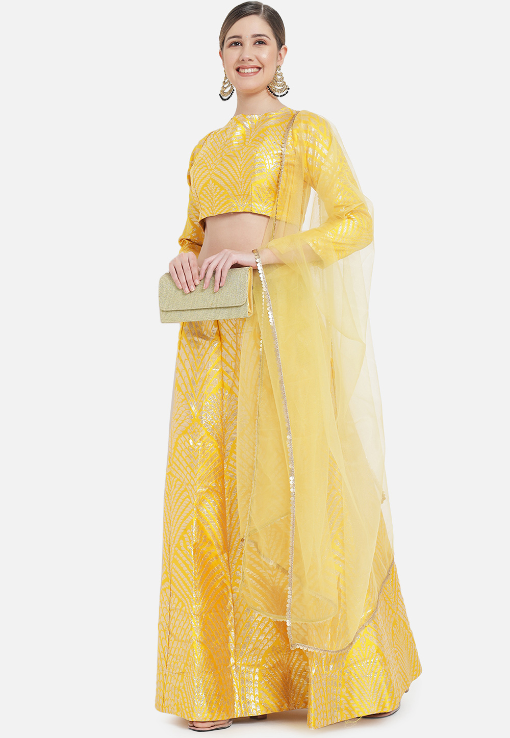 Yellow Banarasi Silk A Line Lehenga Choli 262708