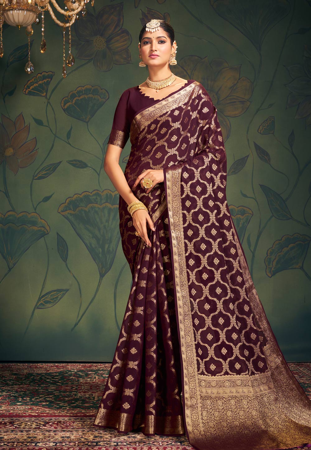 Wine Georgette Saree With Blouse 276259
