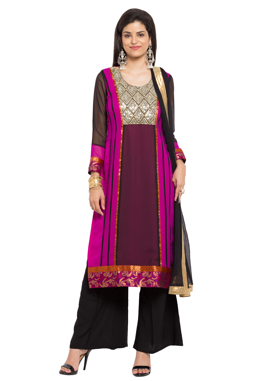 Pink Faux Georgette Readymade Palazzo Suit 230368