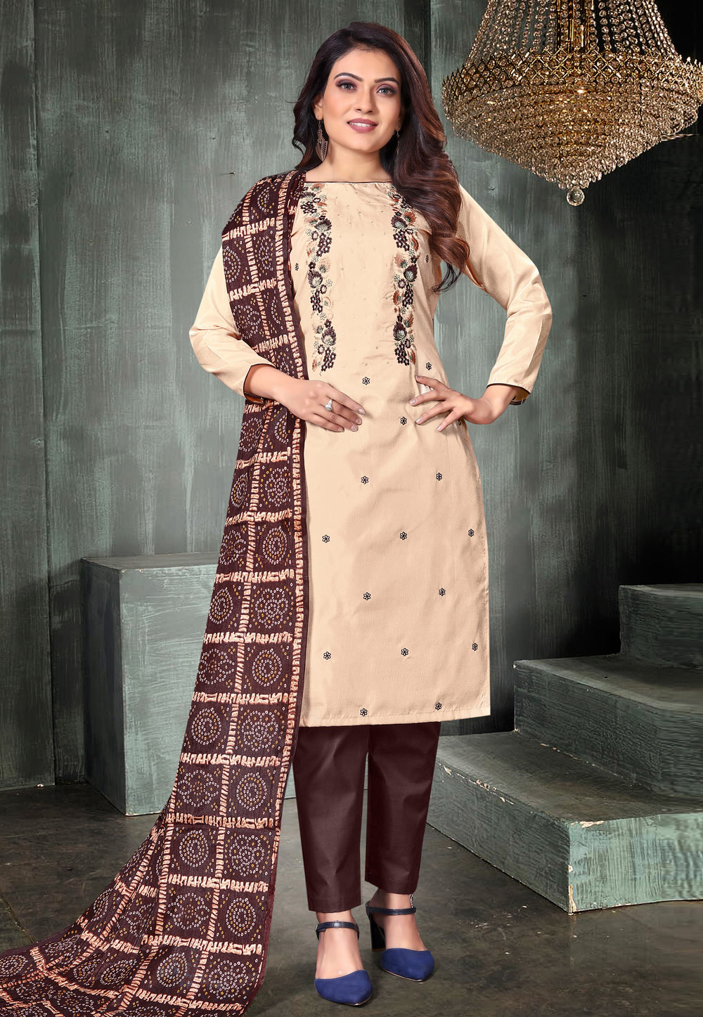 Cream Silk Pakistani Suit 265661