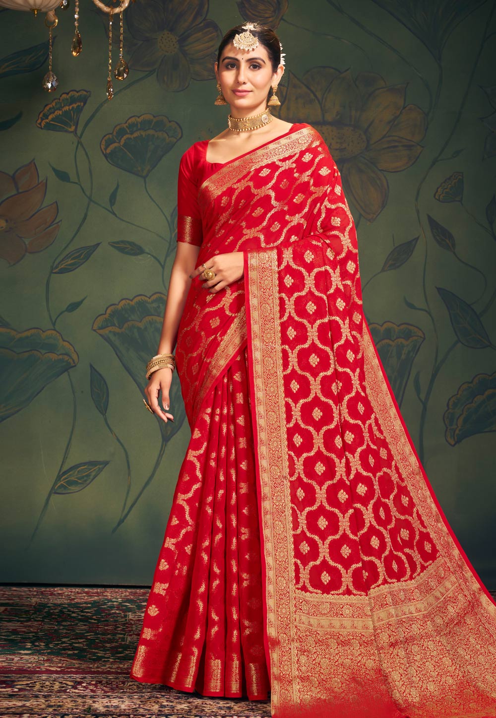Red Georgette Saree With Blouse 276262