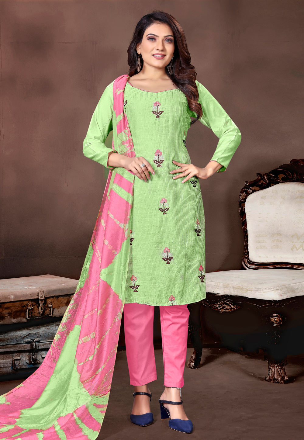 Light Green Cotton Pakistani Suit 265798