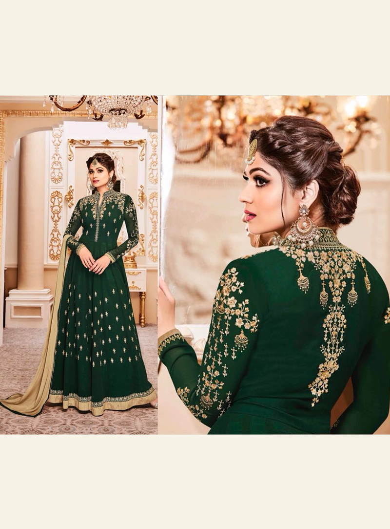 Shamita Shetty Green Georgette Anarkali Suit 120837