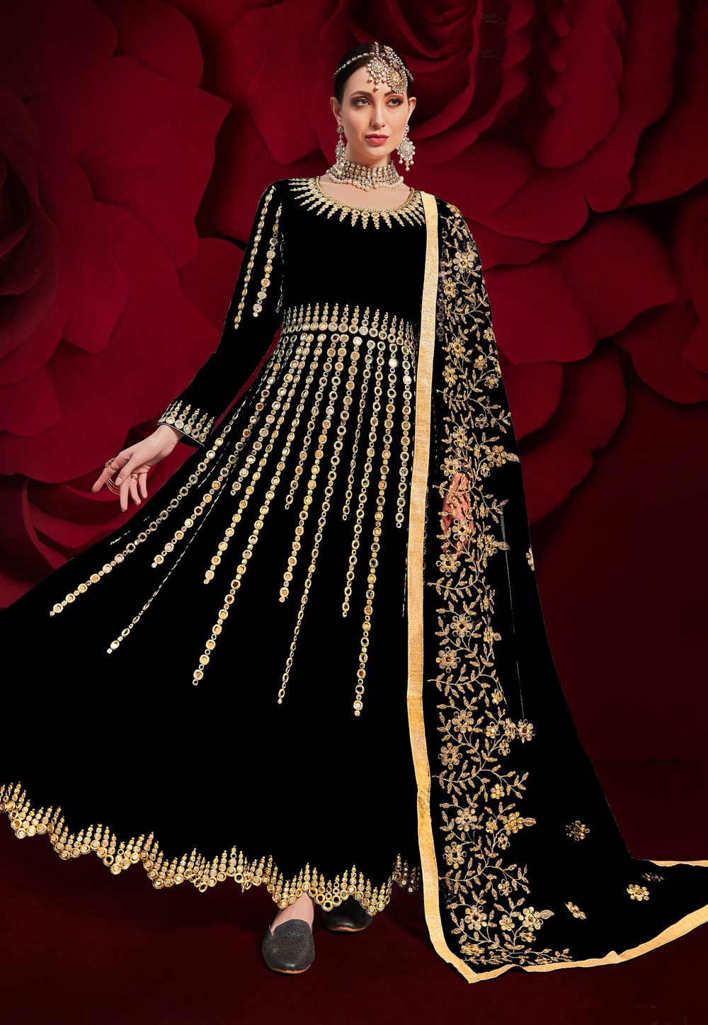 Black Georgette Abaya Style Anarkali Suit 227275