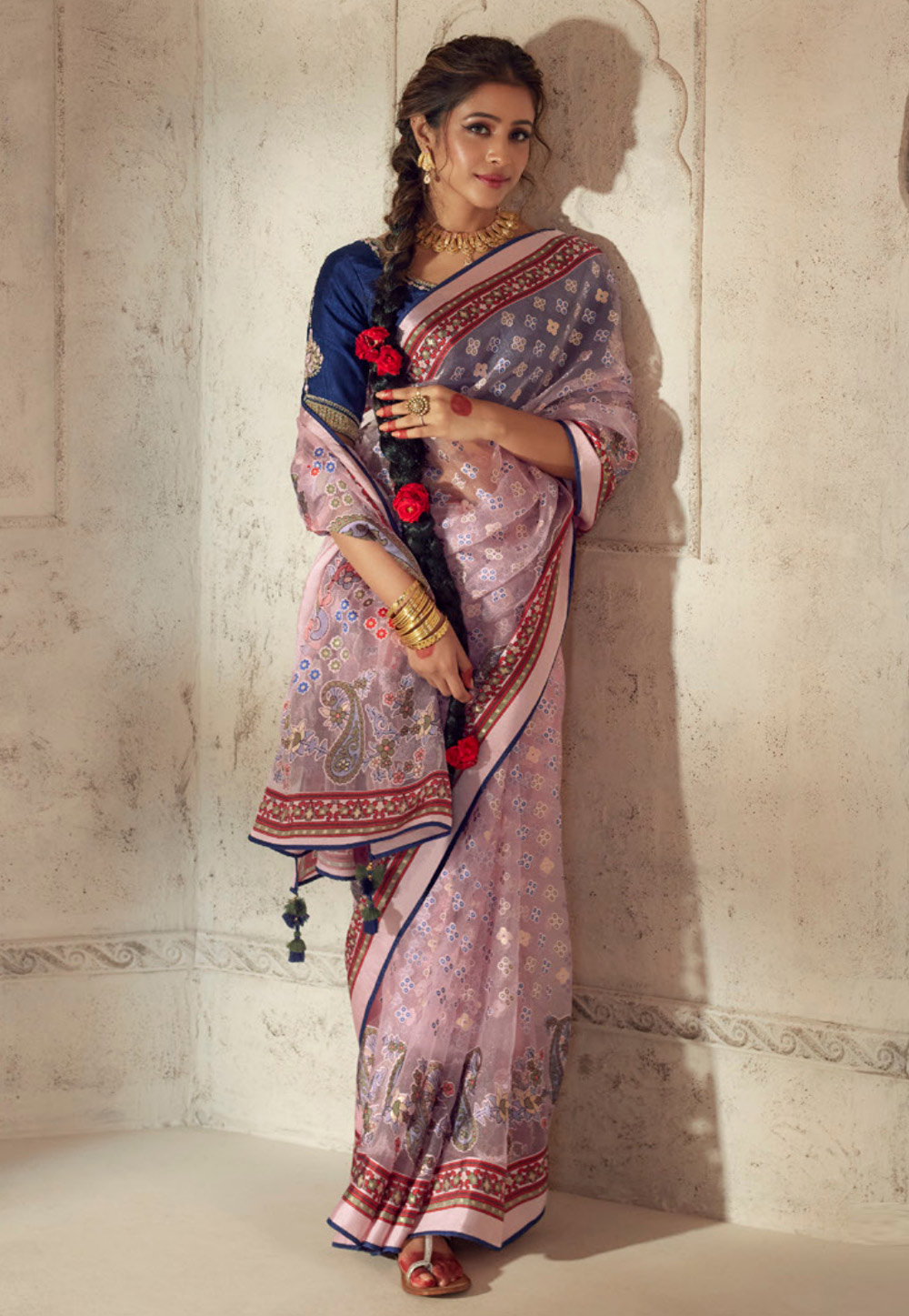 Light Pink Brasso Saree With Blouse 273135