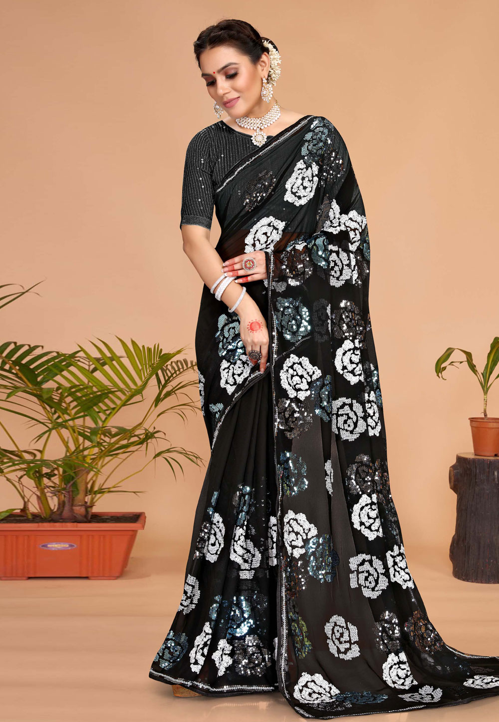 Black Georgette Saree With Blouse 256492