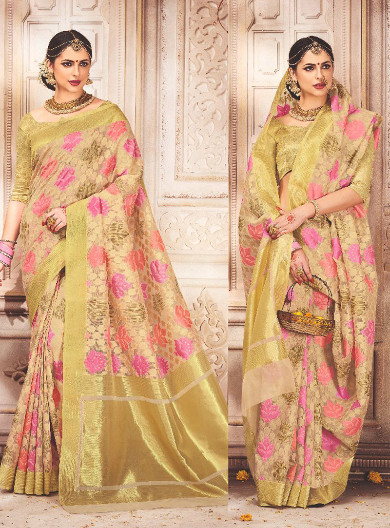 Beige Banarasi Silk Festival Wear Saree 121337