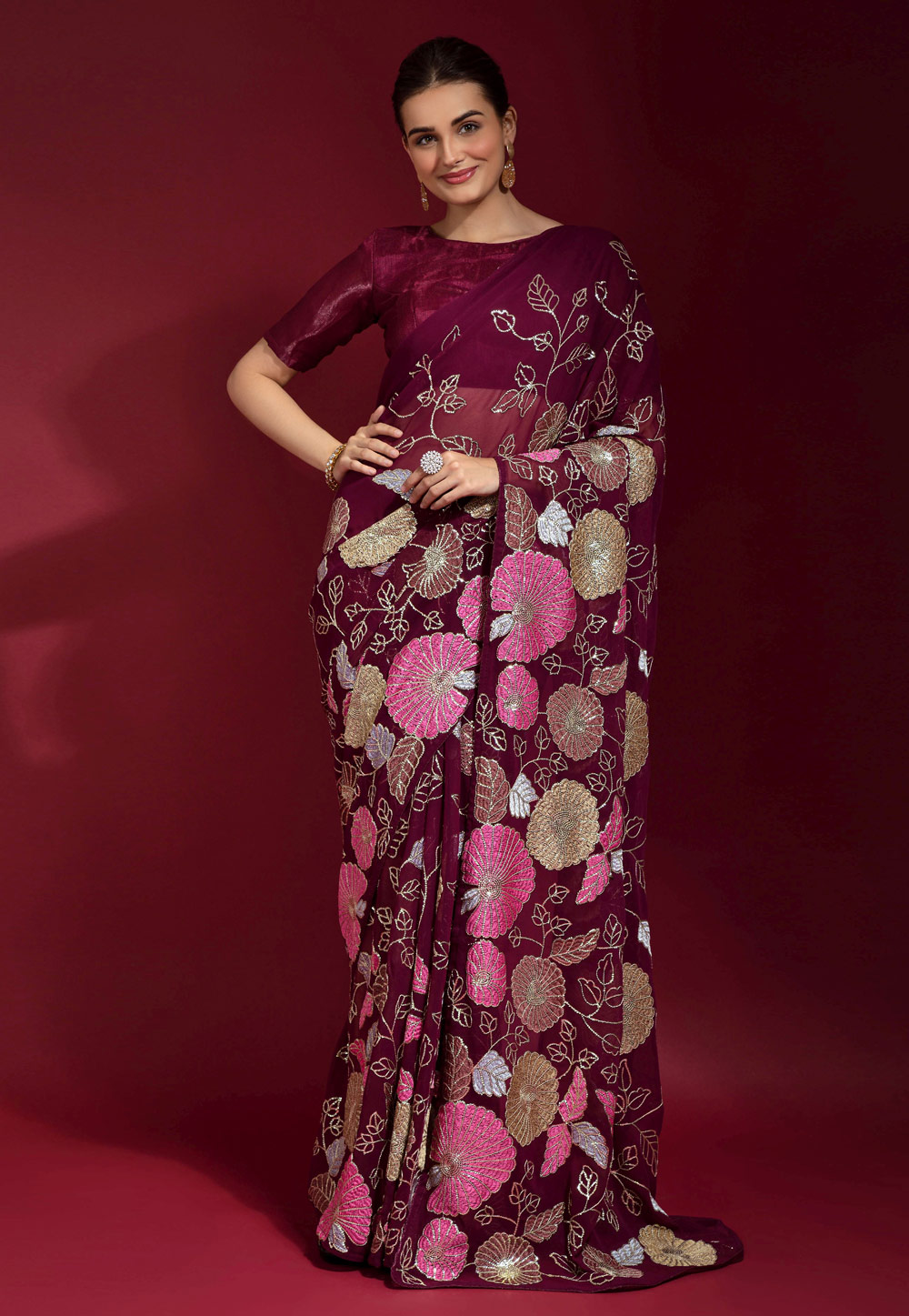 Magenta Banglori Silk Saree With Blouse 247472